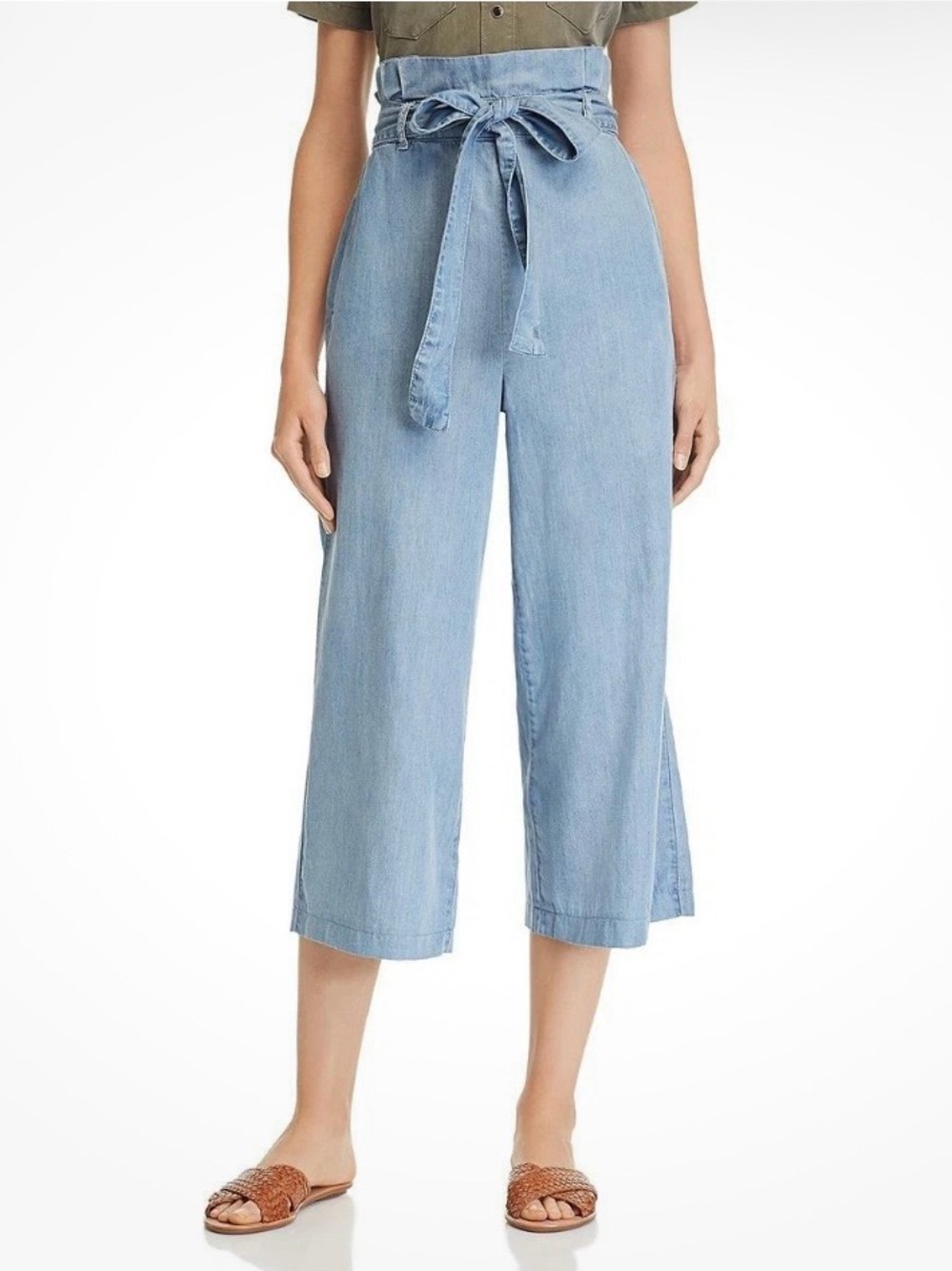 Blank NYC Light Blue High-Rise Paperbag Cropped Denim Pants